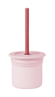 Cana cu pai si recipient gustari Minikoioi, 100% Premium Silicone, Sip+Snack  – Pinky Pink/Velvet Rose