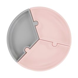 Farfurie Puzzle Minikoioi, 100% Premium Silicone – Pinky Pink / Powder Grey