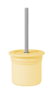 Cana cu pai si recipient gustari Minikoioi, 100% Premium Silicone, Sip+Snack – Mellow Yellow/Powder Grey